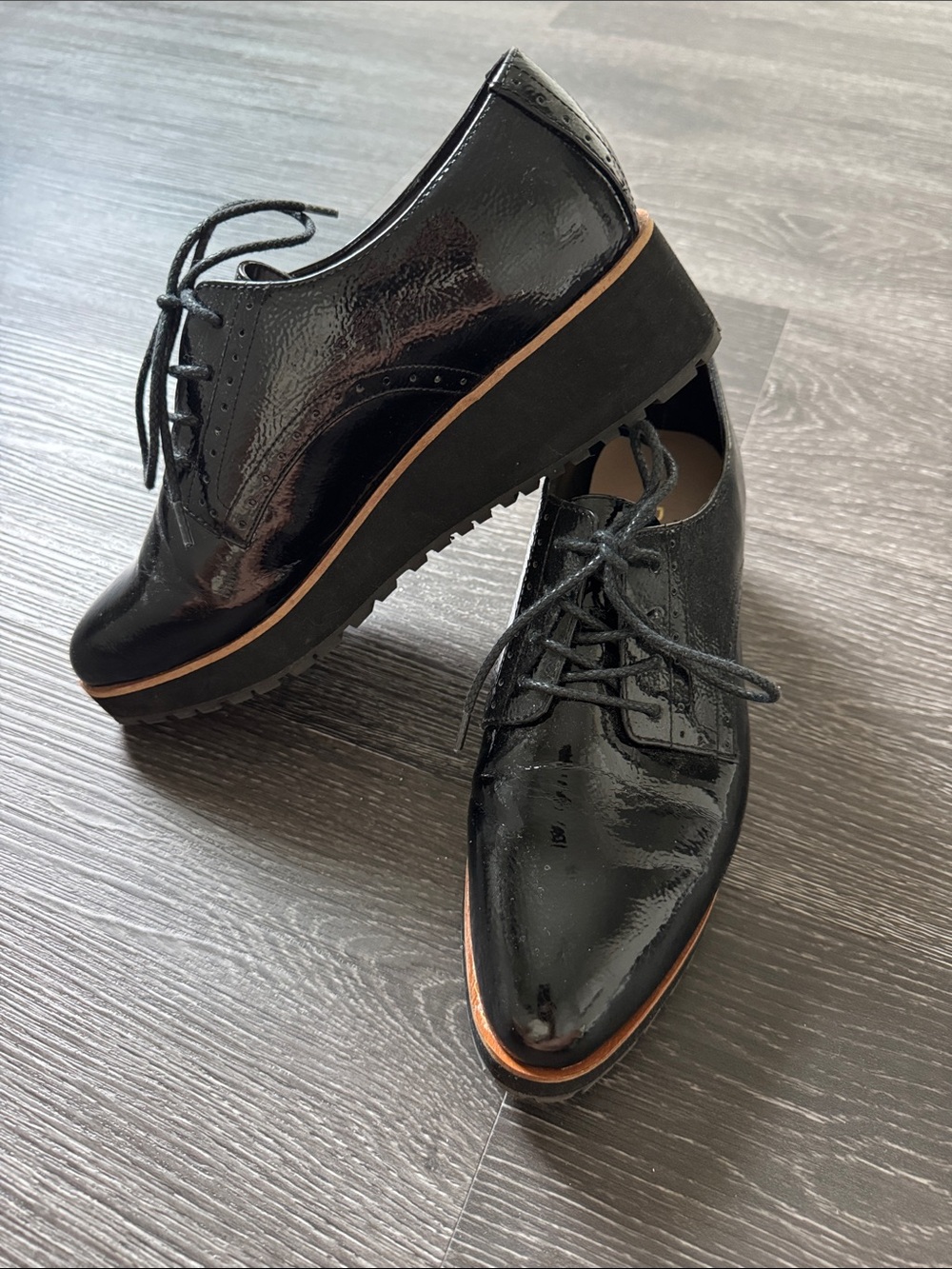 Aldo Classic Black Patent Lace-Up Platform Oxfords